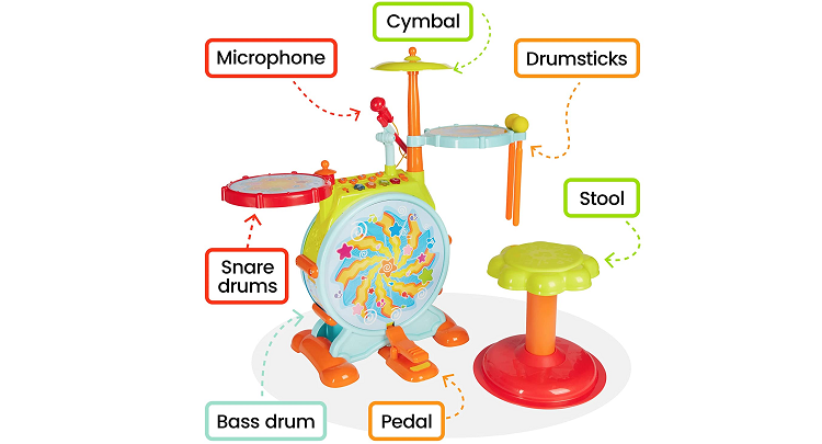 Prextex Kids' Electric Toy Drum Set for Toddlers